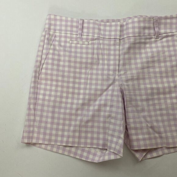 NWT Ann Taylor Purple White Gingham Plaid Chino Shorts Flat Front Size 4 Stretch - Picture 3 of 10